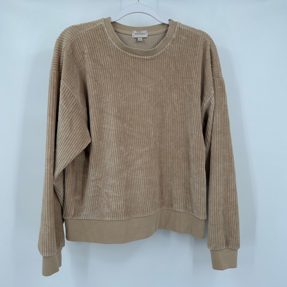 Brixton Womens Minimalist Ribbed Pullover Top Size‎ S Neutral Cozy Textured Knit